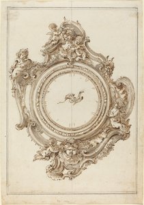 Um relógio rococó com sirenes, putti, máscaras e um ponteiro de ave do paraíso de Giovanni Bettati