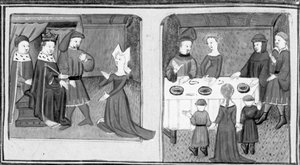 Decameron,Giletta pede ao Rei que a deixe casar com Beltramo di Rossiglione; Giletta apresenta os seus filhos a Beltramo. Terceiro dia, conto 9 de Giovanni Boccaccio