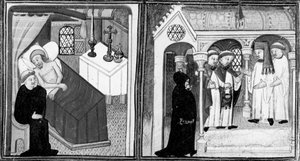 Decameron,A confissão do moribundo Ciappelletto; os fiéis são convidados à devoção. Primeiro dia, conto 1. de Giovanni Boccaccio