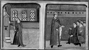 Decameron, Um noivo bate à porta da rainha disfarçado de rei; o rei confronta os seus criados. Terceiro dia, conto 2 de Giovanni Boccaccio