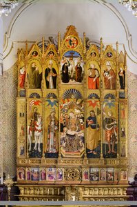 Políptico com Nossa Senhora com o Menino entronizado entre Santo Eustáquio, São Pedro, São Tiago Maior, São Venâncio, Beato Guardato, São Nicolau de Bari, crucificação de Cristo, São Sebastião e Santo Eleutério, Histórias da vida de Santo Eu