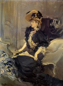 Belle Epoque: “” a visita ”” ”Elegante jovem de vestido de noite. Pintura de Giovanni Boldini de Giovanni Boldini