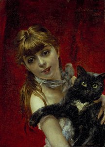 Rapariga com gato preto, c.1885 (óleo sobre tela) de Giovanni Boldini