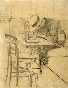 O pintor Helleu sentado numa esplanada de café de Giovanni Boldini