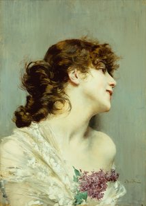 Perfil de uma Jovem Mulher (óleo sobre painel) de Giovanni Boldini
