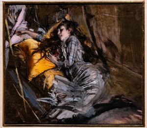 Rapariga Reclinada em Vestido Tartan de Giovanni Boldini