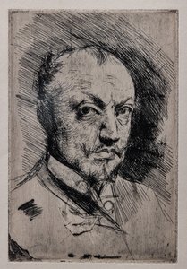 Auto-retrato, c.1890 (ponto seco, roleta e gravura em papel) de Giovanni Boldini