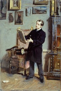 Auto-retrato de Giovanni Boldini olhando para uma foto, ca. 1865, de Giovanni Boldini (1842-1931), óleo sobre tela, 32x22,5 cm. de Giovanni Boldini
