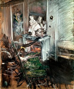 O "Cardeal" de Bernini no quarto do pintor. Pintura de Giovanni Boldini (1842-1931) por volta de 1899. Óleo sobre tela. Dim: 53x46cm. Pistoia, Collezione Boldini de Giovanni Boldini