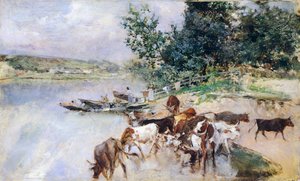 Rega do gado no Sena, de Giovanni Boldini (1842-1931) de Giovanni Boldini