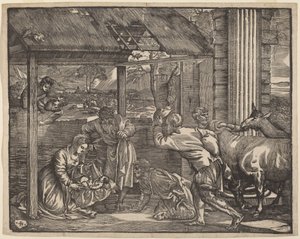 A adoração dos pastores de Giovanni Britto after Titian