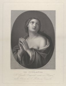 Personificação feminina de Hope olhando para cima com as mãos unidas e ombro esquerdo..., ca. 1835-81. de Giovanni Buonafede