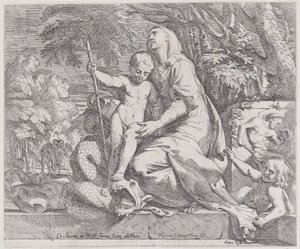 Uma alegoria do resto na fuga para o Egito, 1650-55. de Giovanni Cesare Testa