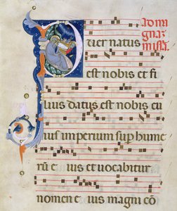 Ms 561 Page com historiated inicial &39;P&39; representando a Natividade, de um gradual do Mosteiro de San Jacopo di Ripoli, início do século XIV (para detalhes ver 78849)