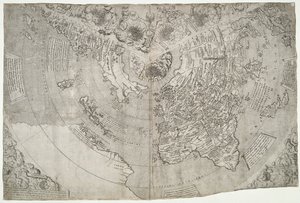 Mapa do mundo, Mundu [sic] spericum...você conhecerá a diligência de John Matthew Contareni.., por Contarini, Giovanni e Francesco Rosselli de Giovanni Contarini