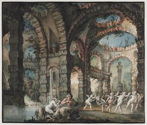Família de Sátiros com Querubins Dançantes, c. 1775-76 (aguarela e pincelada com grafite e guache) de Giovanni David