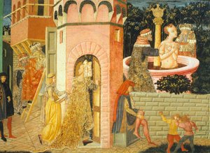 Histórias de Susanne, cerca de 1450, lado direito do peito pintado por Giovanni di Ser Giovanni, conhecido como Lo Scheggia (1406-1486), tempera no painel, Detalhe