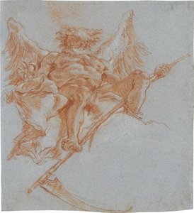 Cronos sobre nuvens; verso: estudo de vestes de Giovanni Domenico Tiepolo