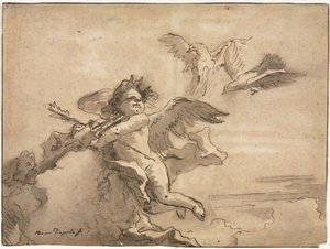 Cupido de olhos vendados e duas pombas de Giovanni Domenico Tiepolo