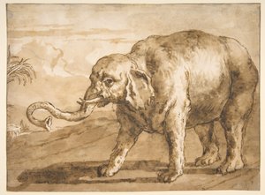 Elefante numa paisagem de Giovanni Domenico Tiepolo