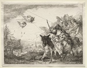 Fuga para o Egito: Joseph parando para contemplar o Menino Jesus de Giovanni Domenico Tiepolo