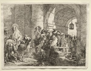 Fuga para o Egito: A Sagrada Família Passando sob um Arco de Giovanni Domenico Tiepolo