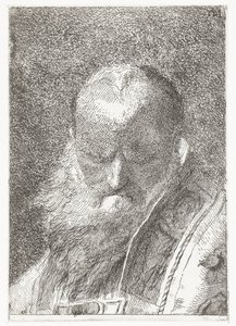 Clérigo com cabeça calva em casula
Colecção de cabeças (título da série)
Raccolta di Teste (título da série) de Giovanni Domenico Tiepolo