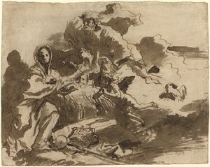 Deus Pai e Anjos Adorando a Madona e o Menino [reto] de Giovanni Domenico Tiepolo