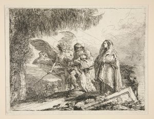 Joseph Carrying Jesus in his Arms, da série Idee pittoresche sopra la fuga in Egitto (Voo para o Egipto) de Giovanni Domenico Tiepolo