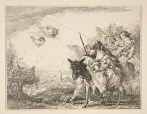 José Contempla o Menino Jesus, da série Ideias Pitorescas sobre a Fuga para o Egito (Flight into Egypt) de Giovanni Domenico Tiepolo