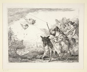 Joseph Contempla o Menino Jesus, da série Idee pittoresche sopra la fuga in Egitto (Voo para o Egipto) de Giovanni Domenico Tiepolo