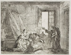 José conta a Maria sobre sua próxima partida, placa quatro de A Fuga para o Egito de Giovanni Domenico Tiepolo