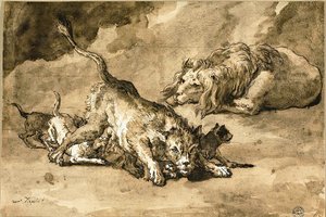 Leão, leoa e filhotes de Giovanni Domenico Tiepolo