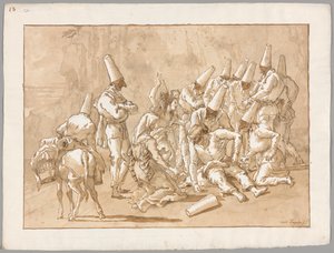 Punchinello desmorona na estrada de Giovanni Domenico Tiepolo