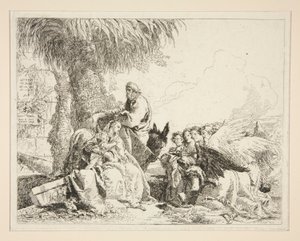 Descanso durante o voo para o Egipto, da série Idee pittoresche sopra la fuga em Egitto (Voo para o Egipto) de Giovanni Domenico Tiepolo