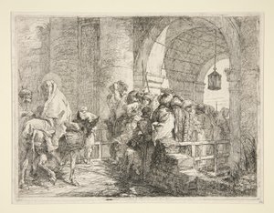 A Chegada da Sagrada Família ao Portão de uma Cidade, da série Idee pittoresche sopra la fuga in Egitto (Flight into Egypt) de Giovanni Domenico Tiepolo
