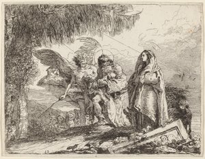 O Vôo, Sagrada Família Caminhando com Anjo de Giovanni Domenico Tiepolo