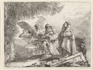 O Vôo, Sagrada Família Caminhando com Anjo de Giovanni Domenico Tiepolo