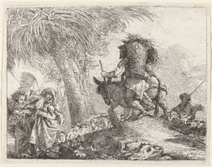 O vôo, José à direita e Maria e anjo à esquerda de Giovanni Domenico Tiepolo