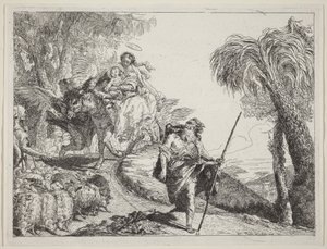 A fuga com José em primeiro plano de Giovanni Domenico Tiepolo