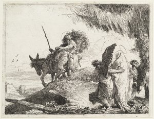 The Flight, com Madonna à direita apoiada por anjos de Giovanni Domenico Tiepolo