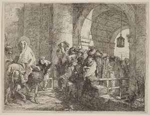 A Sagrada Família chega a uma porta da cidade de Giovanni Domenico Tiepolo