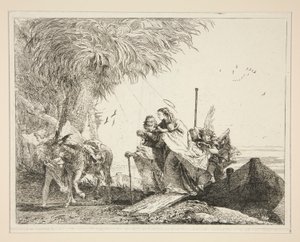 O Desembarque da Sagrada Família, da série Idee pittoresche sopra la fuga em Egitto (Voo para o Egipto) de Giovanni Domenico Tiepolo