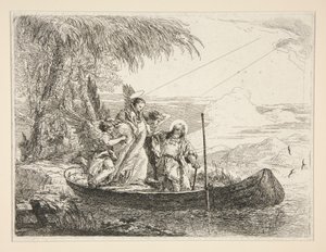 A Sagrada Família Entra em um Barco, da série Idee pittoresche sopra la fuga in Egitto (Flight into Egypt) de Giovanni Domenico Tiepolo