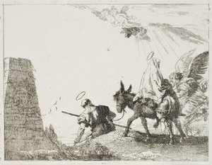 A Sagrada Família Passando por uma Pirâmide, placa vinte de A Fuga para o Egito de Giovanni Domenico Tiepolo