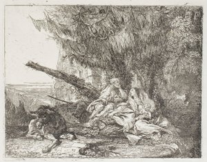 A Sagrada Família Descansando em um Bosque, placa 23 de A Fuga para o Egito de Giovanni Domenico Tiepolo
