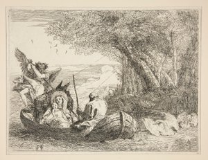 A Sagrada Família Viajando de Barco, da série Idee pittoresche sopra la fuga em Egitto (Voo para o Egipto) de Giovanni Domenico Tiepolo