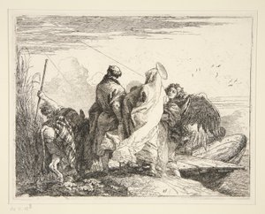 A Sagrada Família por um Rio, da série Idee pittoresche sulla fuga in Egitto (Flight into Egypt) de Giovanni Domenico Tiepolo