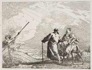 A Sagrada Família na margem de um rio, placa quatorze de A Fuga para o Egito de Giovanni Domenico Tiepolo