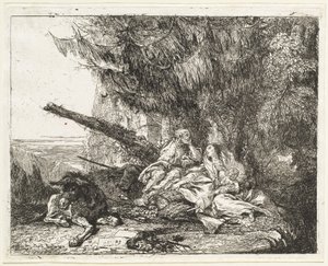 O descanso no vôo, com a Sagrada Família debaixo de uma árvore de Giovanni Domenico Tiepolo